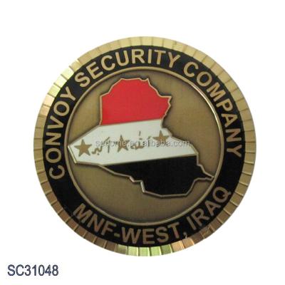 China Custom Antique Brass Color Convoy Security Company Europe Zinc Alloy Iron Vintage Style IRAQ Souvenir Metal Challenge Coin for sale