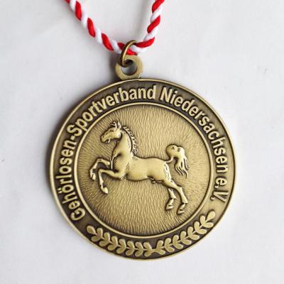 China Custom New Design Custom Gold Plated Equestrian Competition Embossed Horse Gold Logo Antique Bronze Medal for sale