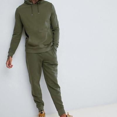 China Wholesale Bulk 100% Cotton 280g Plain Tracksuit QUICK DRY Olive Men Custom Fashionable Tracksuit for sale