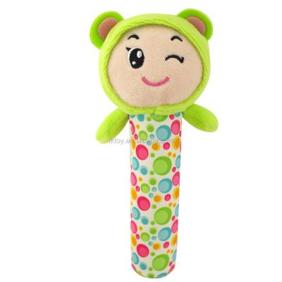 China Custom Animal Infant Plush Toy For Baby Education Gift Hand Rattle Stick for sale