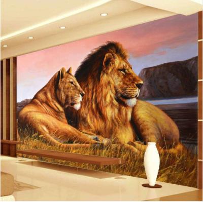 China Waterproof+ECO-Friendly African Grassland Lion Bedroom Background 3d Wallpaper Home Decoration For Animals for sale