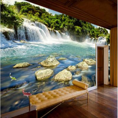 China Custom Modern Wall Murals Waterproof+ECO-Friendly 3D Wall Paper Waterproof+ECO-Friendly Nature Waterfall Landscape Photo Art Bedroom Decor PVC Wallpaper for sale