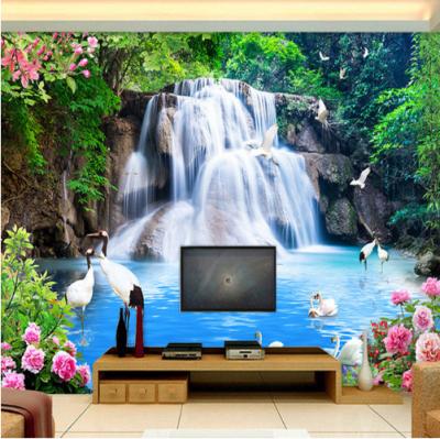 China Waterproof+ECO-Friendly Waterfall nature landscape 3d photo wallpaper for bedroom living room sofa TV background wallpaper for sale