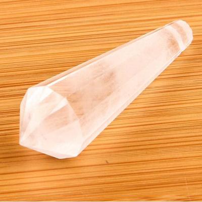 China Plot Wholesale Natural White Crystal Faceted Pendulum Tapered Spirit Pendulum Magic Wand Props Jewelry Accessories for sale