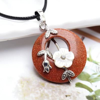 China FASHIONABLE new variety of natural stone red gemstone gold sand circle pendant rose classic flower border water drop necklace for sale