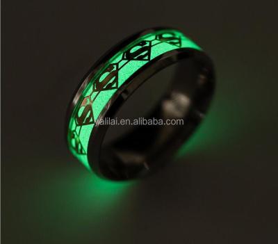 China Men's Stainless Steel Superman Ring For Party Wholesale Custom Luminous Jewelry for sale