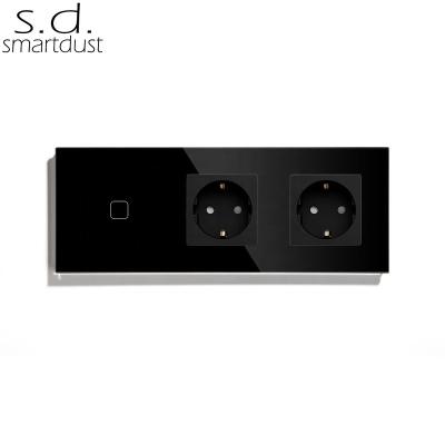 China EU Standard SK-G201-G101 Germany 1 gang switch+2 convenient socket Crystal Glass Panel Wall Socket from Smartdust for sale