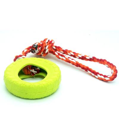 China Cotton Rope Pet Toy Dog Chew TPR Tire Viable Interactive Durable Toy Dog Rope Biting Resistant Toy for sale