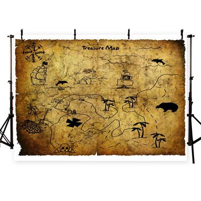 China Support Customization Background Drop Shipping 3D Treasure Map Print Thin Vinyl Customize Teens Birthday Party Decor Photographic Wallpaper Backdrop for sale