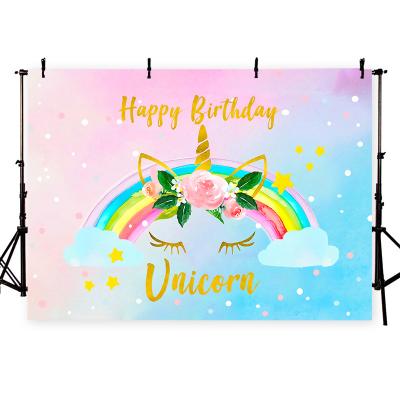 China Support Customization Drop Shipping 3D Unicorn Pattern Backdrop Print Thin Vinyl Customize Birthday Party Decor Photography Photo Background Fabric for sale