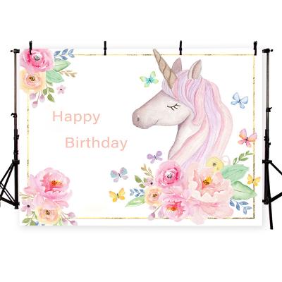 China Support Customization Drop Shipping Fabric 3D Unicorn Pattern Print Photography Thin Vinyl Customize Birthday Party Decor Backdrop for sale