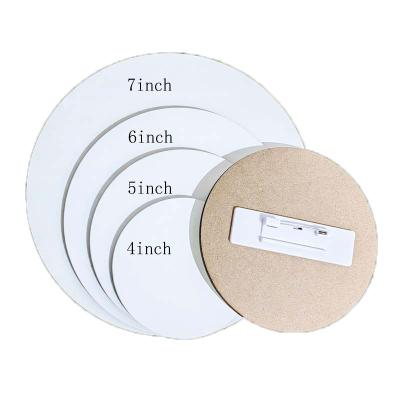 China Custom 4 Inch To 7 Inch Sublimation MDF Printing Buttons Custom Logo Name Tag Blank Wood Badge With Pin for sale