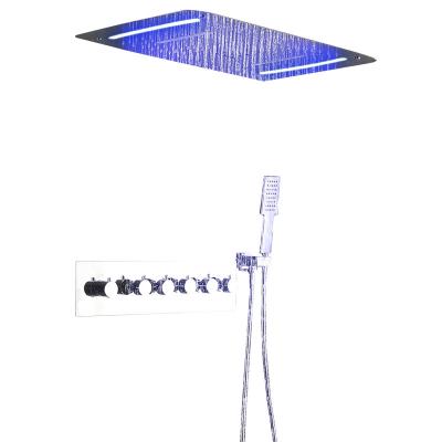 China Sustainable 25*17Inch Bathroom Shower Panel With LED Lights Top Rainfall Waterfall Shower Faucets Spray SPA Massage Mist Rain Shower Set for sale