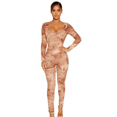 China SKOCLS Ey21JA72 Casual Pants Long Sleeve Gaiters With Water-patterned Printing Two Piece Set Plus Size Overalls Jumpsuit Women for sale