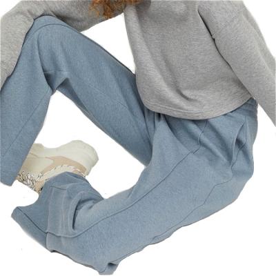 China Custom Made Simply 100% Cotton Ladies Breathable Blue Loose Trouser Sweatpants Sports Tracksuit For Women for sale