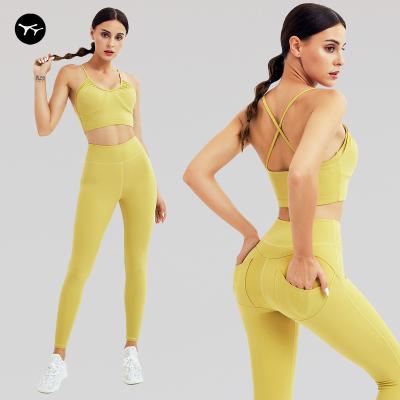 China Breathable Ready To Ship Sports Bra Women Fitness Gym Clothing Active Set High Waisted Wear Set for sale