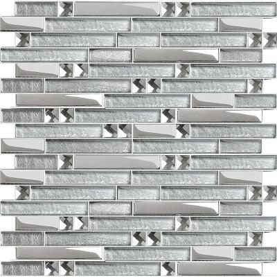 China Modern silver metal plated glass tiles for kitchen backsplash mosaic tile interlocking wall mirror bathroom shower clear crystal design for sale