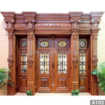 China Swing Antique Luxury Carved Wooden Double Door Design Security Double Door Manufacturer for sale