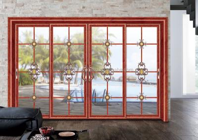 China Sliding arc sliding door concave aluminum glass door with zinc alloy decorations for sale