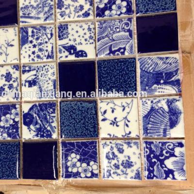 China Blue And White Flower Design Porcelain Ceramic Mosaic Tiles Flooring for sale