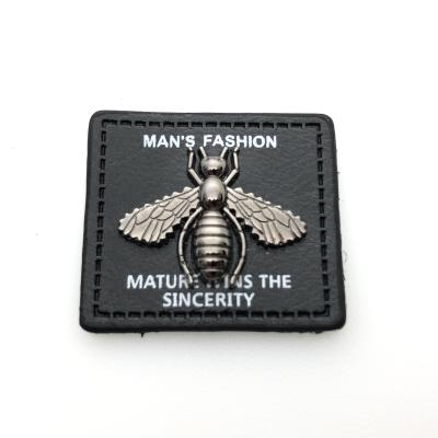 China Customized Fashion Sustainable Rectangle Small Metal Bee Metal Logo Patch Leather Labels For Garment for sale