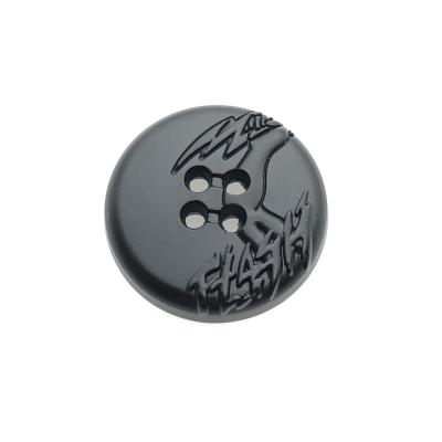 China Washable Wholesale Custom Logo 4 Hole Engraved Black Seam On Metal Buttons For Coats for sale