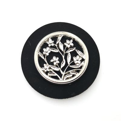 China Sustainable High Quality Round Customized Engrave Metal Logo Leather Patch Labels For Clothing for sale