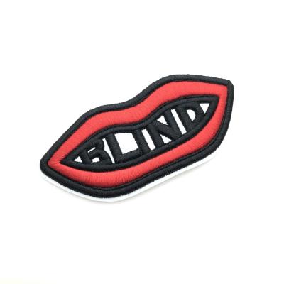 China High Quality Custom 3D Big Lips Patches Embroidered Chenille For Jacket for sale