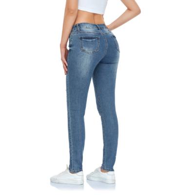 China Breathable Pencil Pants Versatile Womens Jeans Spring Skinny Light Blue for sale