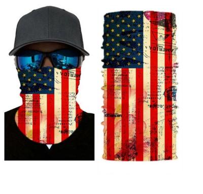 China Fashion Magic Polyester Skull American Flag Tube Scarf Bandana Seamless Custom Printed Fabric for sale