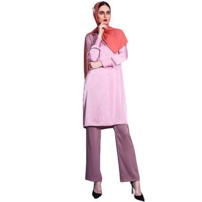 China Fashionable and Elegant High Quality Polyester Fabric Muslim Abaya Long Sleeve Collar Suit Muslim Two Piece Set for sale