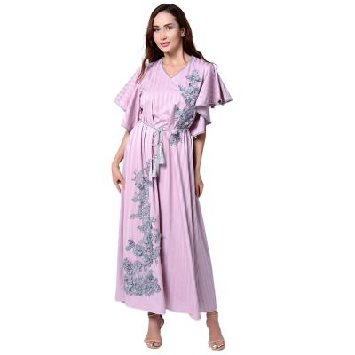 China Feel Comfortable And Use Ruffle Sleeve Muslim Embroidery Beaded Flower Stereo Dress Islamic Clothing for sale