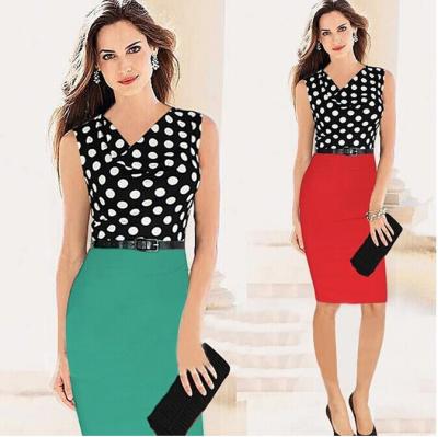 China Anti-Wrinkle Plus Size Sleeveless Pencil Skirt Dot Stitched Dress Maxi Dres Elegant Party Dress for sale