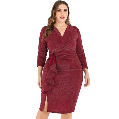 China Viable Strap Plus Size Sleeve V-Neck Dress Slim Fit Split Stage Skirt Fashion Women's Dress for sale