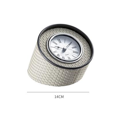 China Custom Metal Radio Alarm Clock Factory Direct Luxury Hotel Pattern Alarm Clock Leather Home Woven Light Woven Desk Decoration for sale