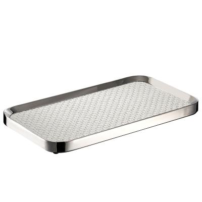 China Luxury Hotel Light Serving Tray Customized Silver Stainless Steel Light Luxury Classy Leather Hotel Serving Tray for sale