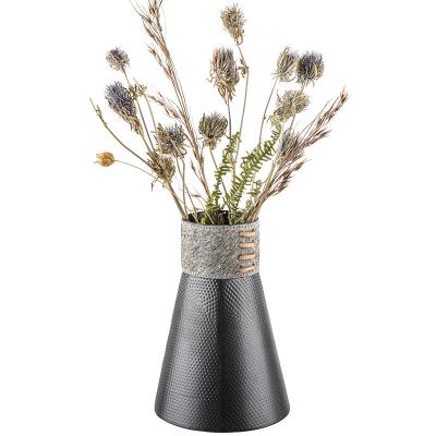 China Villa Modern Light Luxury Black High End Office Hotel Vase Stainless Steel Customization Gray Horsehair Vase Ornaments for sale