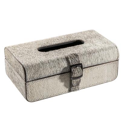 China Luxury Gray High-Grade Hotel Decoration Gray High-grade Napkin Box Coffee Table Paper Metal Box Tissue Horsehair Leather Cloth b0x for sale