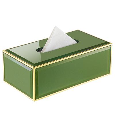 China High-end Luxury Light Luxury Glass Desktop Household Living Room Hotel Tissue Box Wind Metal Tissue Box For Hotels for sale