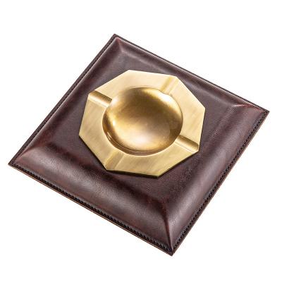 China Custom natural leather hotel coffee table home style stainless steel ashtray home style ashtray European American classy ashtray pattern for sale