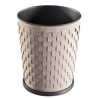 China Without Lid Hotel Trash Cans Double Layer Star Weave Grain Leather Custom Wholesale 304 Stainless Steel Hotel Rooms Trash Cans for sale