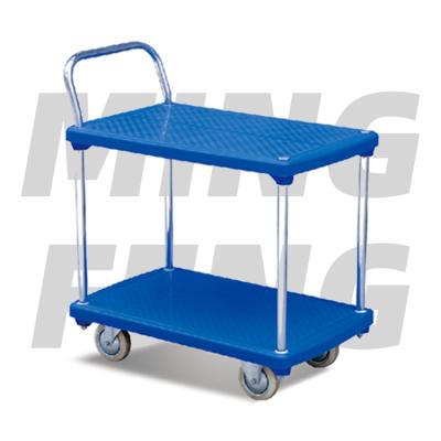 China Storage mingfeng 200KG Hand Truck Plastic Flat Four Wheel Folding Utility Cart Warehouse Flat Cart for sale