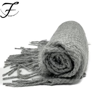 China New FIONA Custom 2022 Big Men Women Classic Shawl Knitted Super Soft Gray Tassel Scarf Warm Wrap Cape for sale