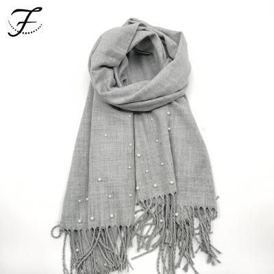 China Soft Touch Feeling FIONA Custom Women Fashion Autumn Winter Solid Color Scarves Tassel Shawls Gray Striped Thick Warm Soft Large Scarf for sale