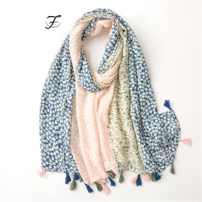 China FIONA Custom Spring Summer New Soft Touch Feeling Little Daisy Temperament Silk Wrap Shawl Cotton Hemp Tassel Sunscreen Lightweight Silk Scarf for sale