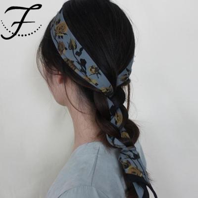 China Beautiful FIONA Custom New Style Women Long Ribbon Long Scarf Decoration Silk Hair Small Soft Ladies Scarves for sale