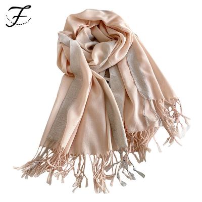 China Soft touch feeling FIONA Custom Ladies Bright Silk fringed scarves spring and new summer fashion cotton scarf tassels shawls for sale