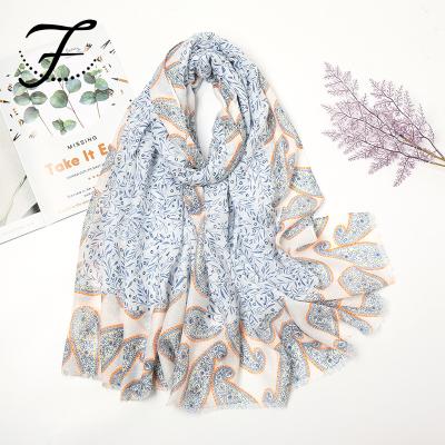 China Printed Scarf With Tassel FIONA Fashion 100% Cotton Butterfly Print Lightweight Scarf And Wraps For Spring Shawl Women for sale