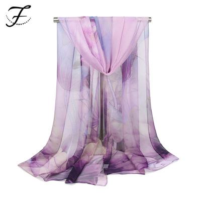 China Soft Touch Feeling FIONA Custom Women High Quality Spring Summer Thin Soft Georgette Wrap Scarves Lotus Print Scarf Shawl for sale