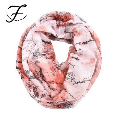 China FIONA Wholesale Lightweight Breathable Comfortable Ink Painting Printed Voile Scarf For Ladies for sale